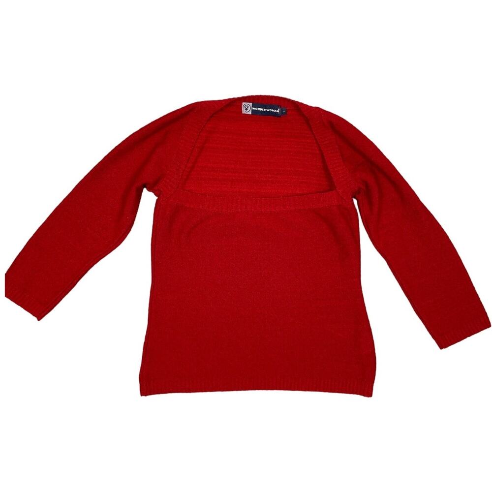 Wonder Woman Womens Size L Red Square Neck Knit Sweater Top